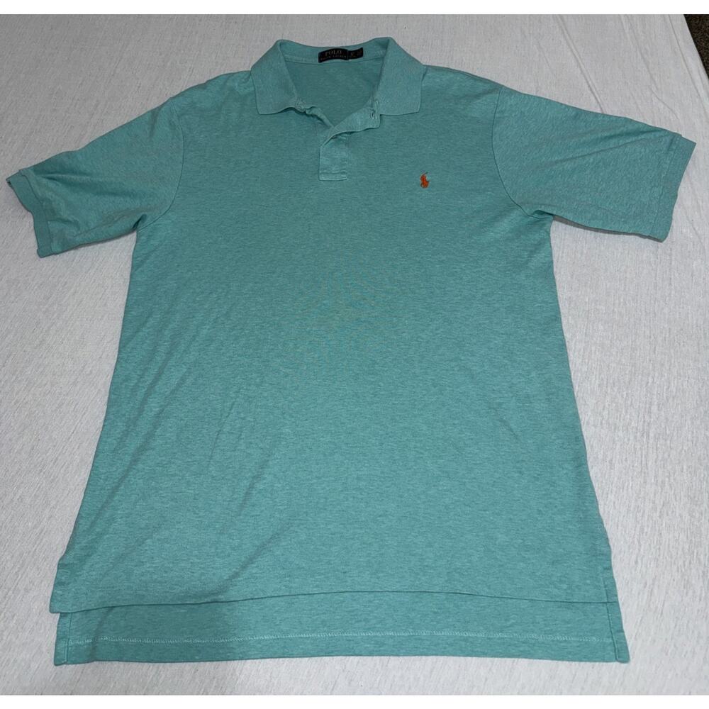 Polo Ralph Lauren Mens Polo Shirt Red Logo Light Blue Size LT EUC